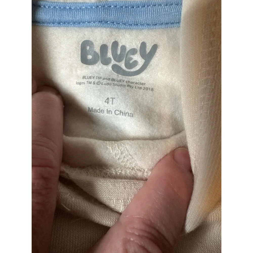 Toddler 4T Bluey 2-Piece Fleece Cotton Sweatsuit Set Hoodie & Pants Cream New
